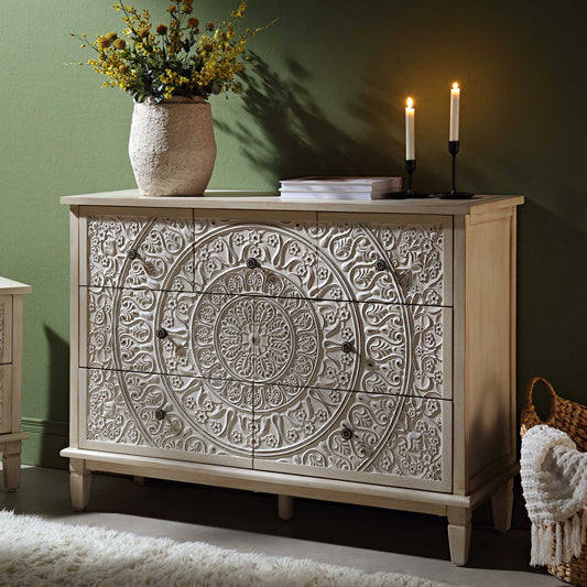 Signature Whitewashed Carved 3 over 4 Drawer Chest