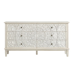 Signature Whitewashed Carved Wide 6 Drawer Chest