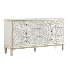 Signature Whitewashed Carved Wide 6 Drawer Chest