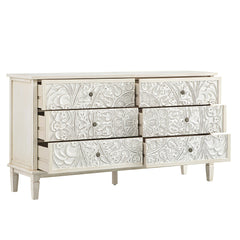 Signature Whitewashed Carved Wide 6 Drawer Chest