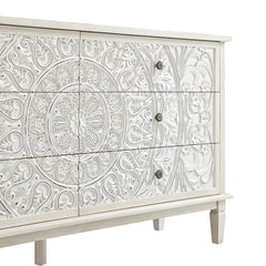 Signature Whitewashed Carved Wide 6 Drawer Chest