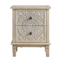 Signature Whitewashed Carved 2 Drawer Bedside Table