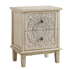Signature Whitewashed Carved 2 Drawer Bedside Table