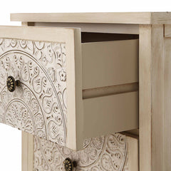 Signature Whitewashed Carved 2 Drawer Bedside Table