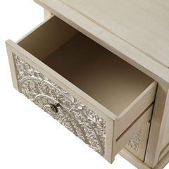 Signature Whitewashed Carved 2 Drawer Bedside Table