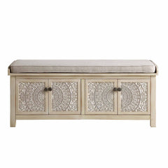 Signature Whitewashed Carved Storage Bench