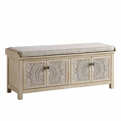 Signature Whitewashed Carved Storage Bench