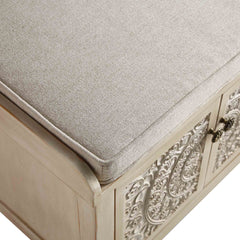 Signature Whitewashed Carved Storage Bench