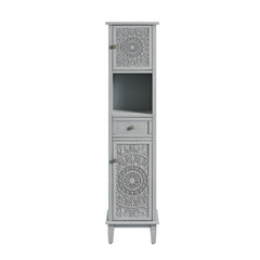Signature Whitewashed Carved Bathroom Tallboy Cabinet