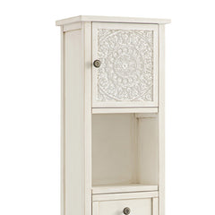 Signature Whitewashed Carved Bathroom Tallboy Cabinet