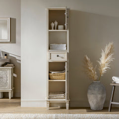 Signature Whitewashed Carved Bathroom Tallboy Cabinet