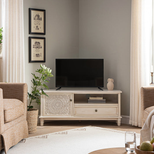 Signature Whitewashed Corner TV Unit