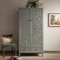 Signature Whitewashed Carved Double Wardrobe