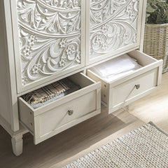 Signature Whitewashed Carved Double Wardrobe