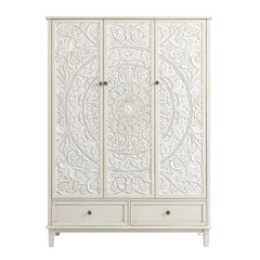 Signature Whitewashed Carved Triple Wardrobe