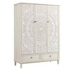 Signature Whitewashed Carved Triple Wardrobe