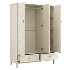 Signature Whitewashed Carved Triple Wardrobe