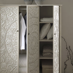 Signature Whitewashed Carved Triple Wardrobe