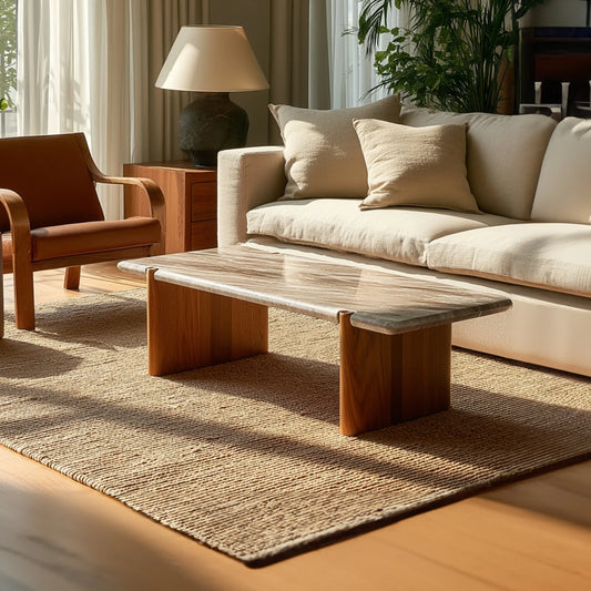 Tatvaacasa Noto Marble-Top Wooden Coffee Table