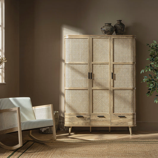Regal Curved Rattan Triple Wardrobe, Natural