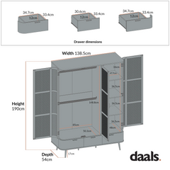Regal Curved Rattan Triple Wardrobe, Natural